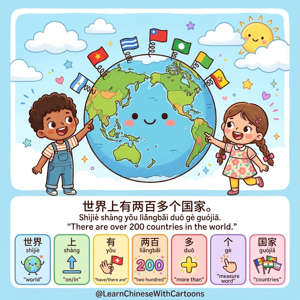 A whimsical cartoon image of a magical antique shop filled with globes, maps, and artifacts from many countries.